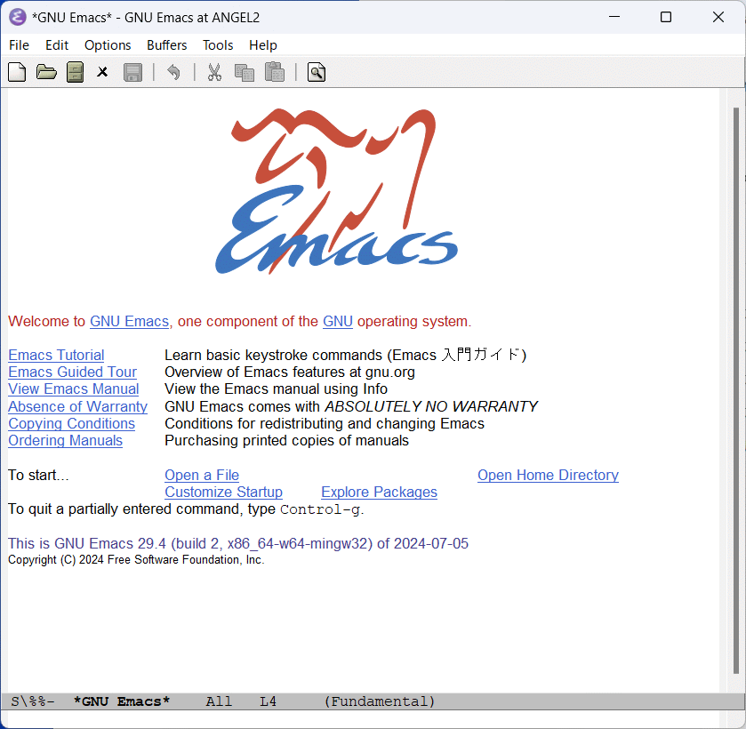 [emacs initial window]